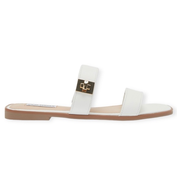STEVE MADDEN Harrlie Slide Sandal White Gold Accents Flats NWT - Picture 2 of 10